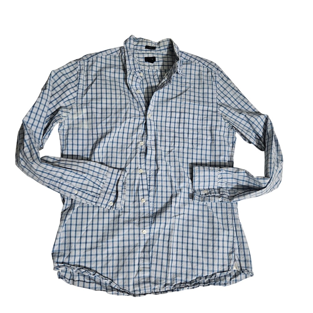 J.Crew Slim Fit Mens Large Blue White Check Long Sleeve Button Down Shirt